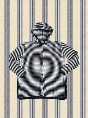 Striped Hooded Button Cardigan - Black & White